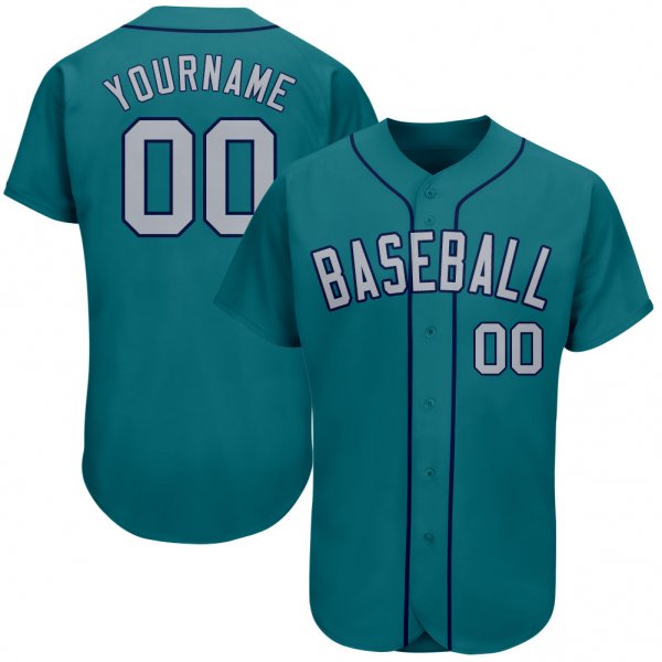 Kid's Custom Aqua Gray-Navy Authentic Baseball Jersey