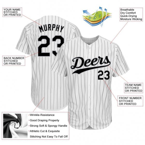 Preschool Custom White Black Pinstripe Black-Gray Authentic Baseball Jersey