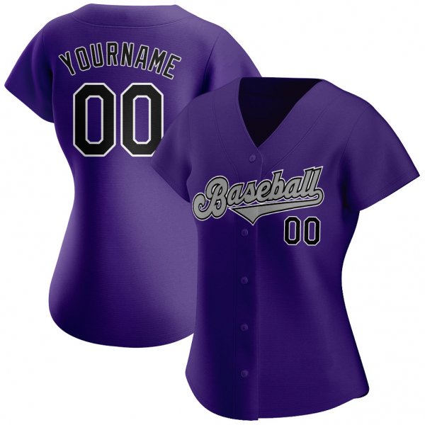 Men's Custom Purple Black-Gray Authentic Baseball Jersey